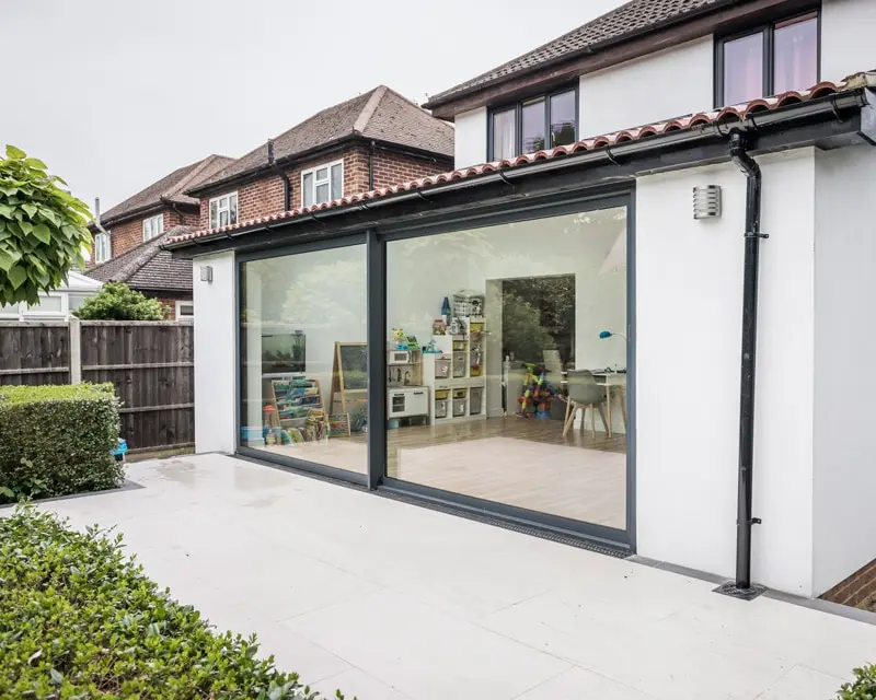 2 panel uPVC sliding patio door external view on house