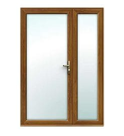 Offset Golden Oak French Doors