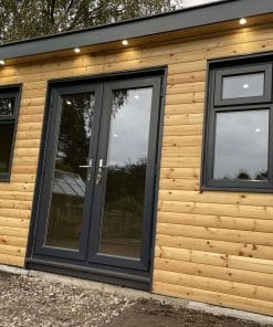 Anthracite grey french doors on annex