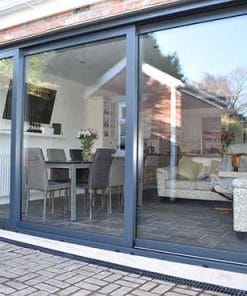 triple track grey 3 pane sliding patio door